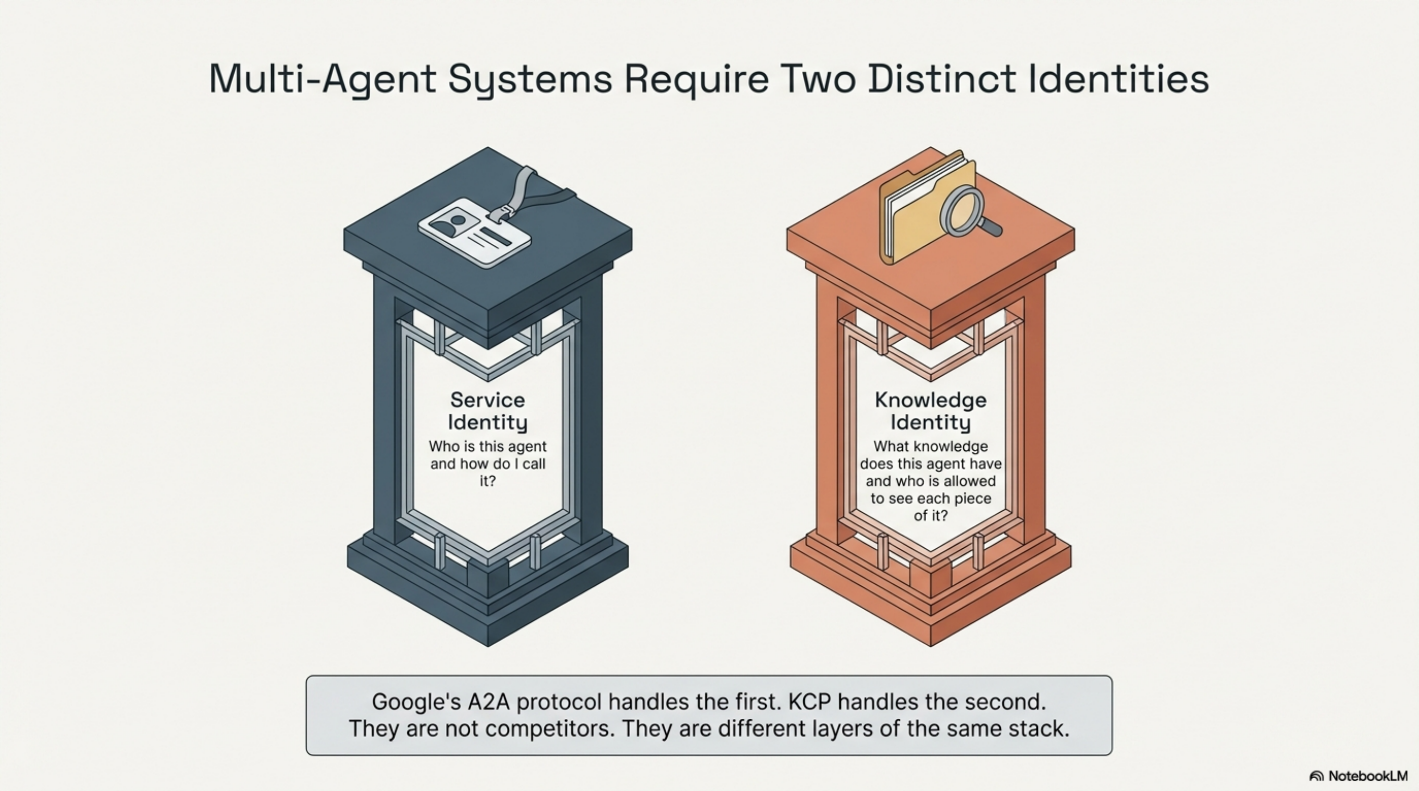Multi-Agent Systems Require Two Distinct Identities: Service Identity (A2A) and Knowledge Identity (KCP)