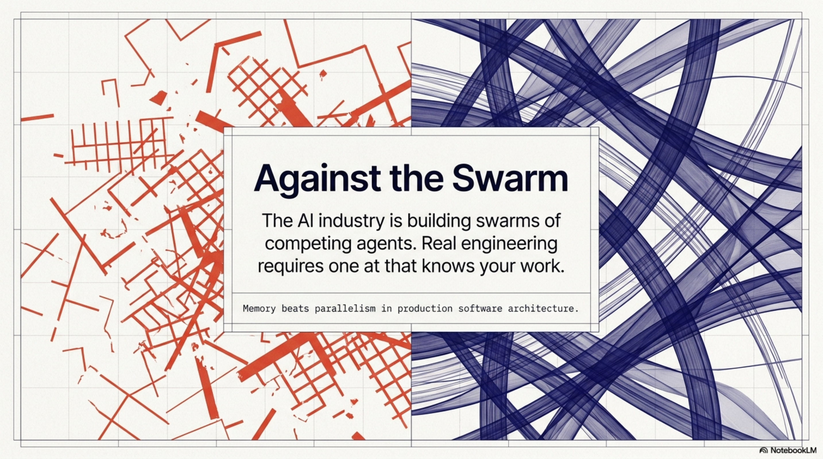Against the Swarm — fragmented swarm chaos on the left, coherent cortex flow on the right