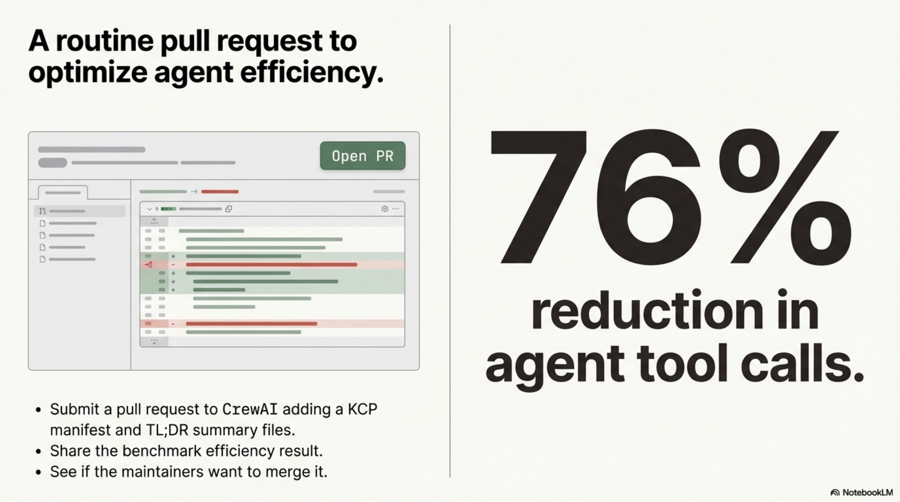 A routine pull request — 76% reduction in agent tool calls