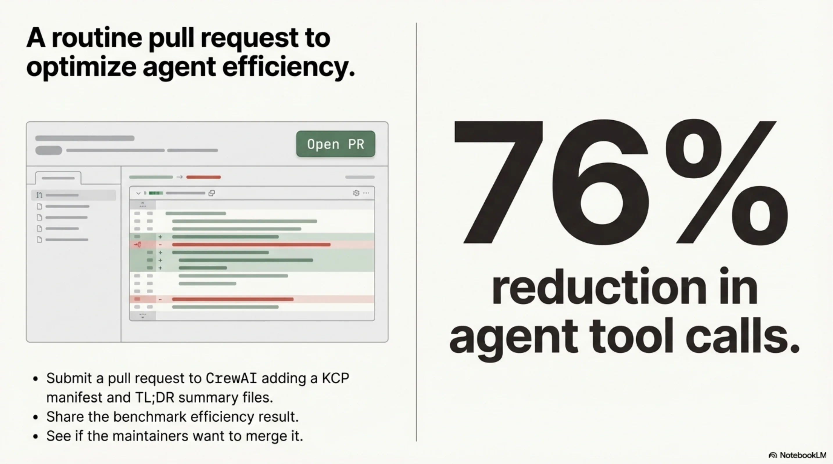 A routine pull request — 76% reduction in agent tool calls