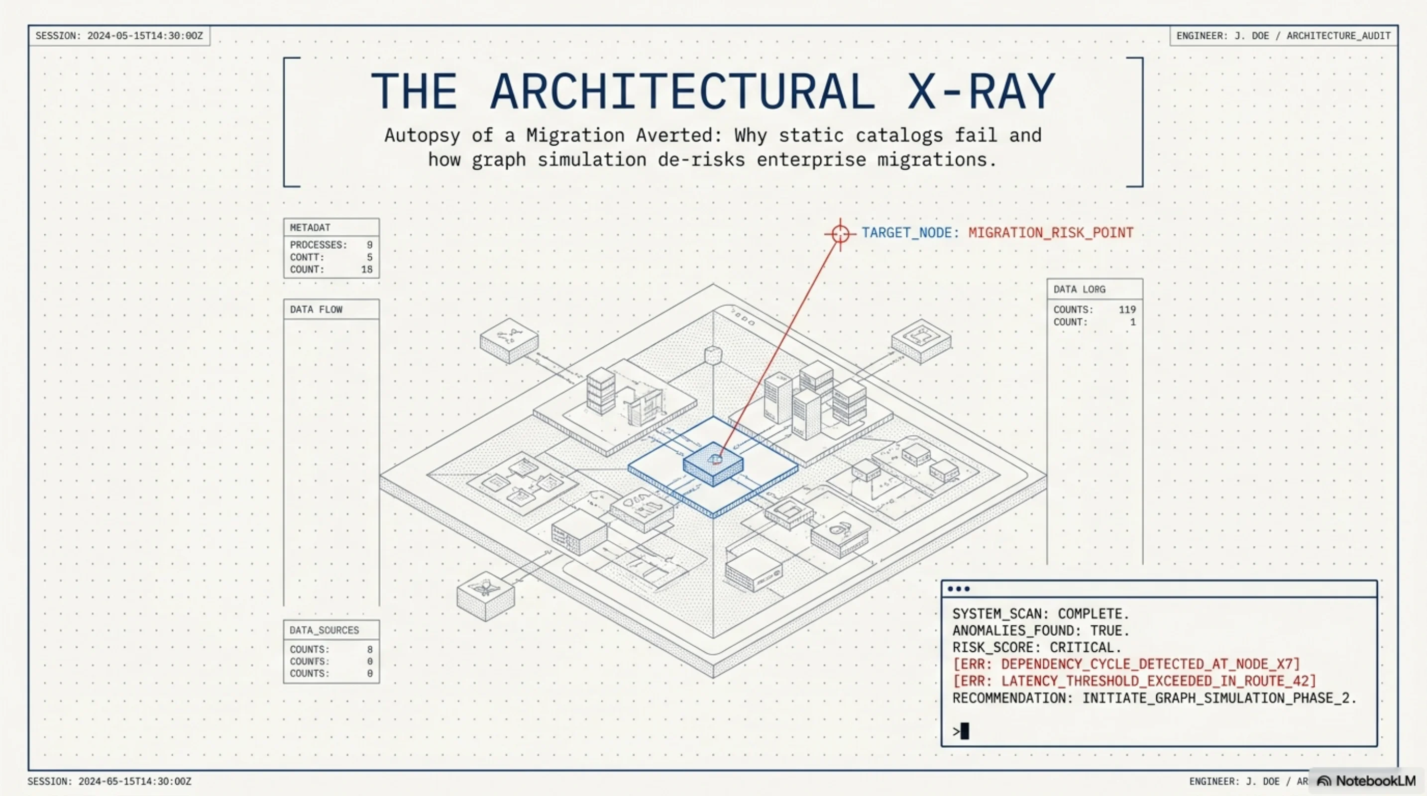 The Architectural X-Ray — Autopsy of a Migration Averted: Why static catalogs fail and how graph simulation de-risks enterprise migrations.