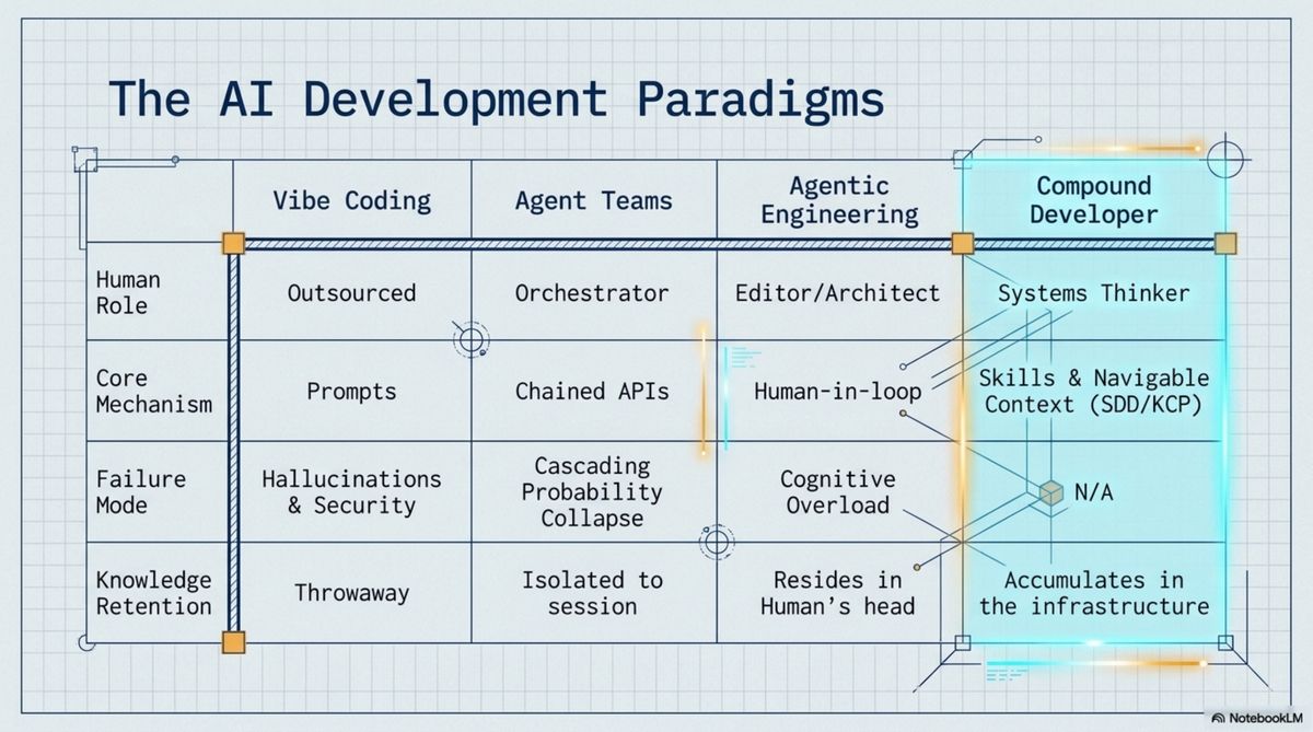 The four AI development paradigms — from vibe coding to the compound developer