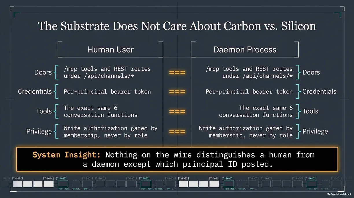 Human and daemon use the same doors, credentials and tools