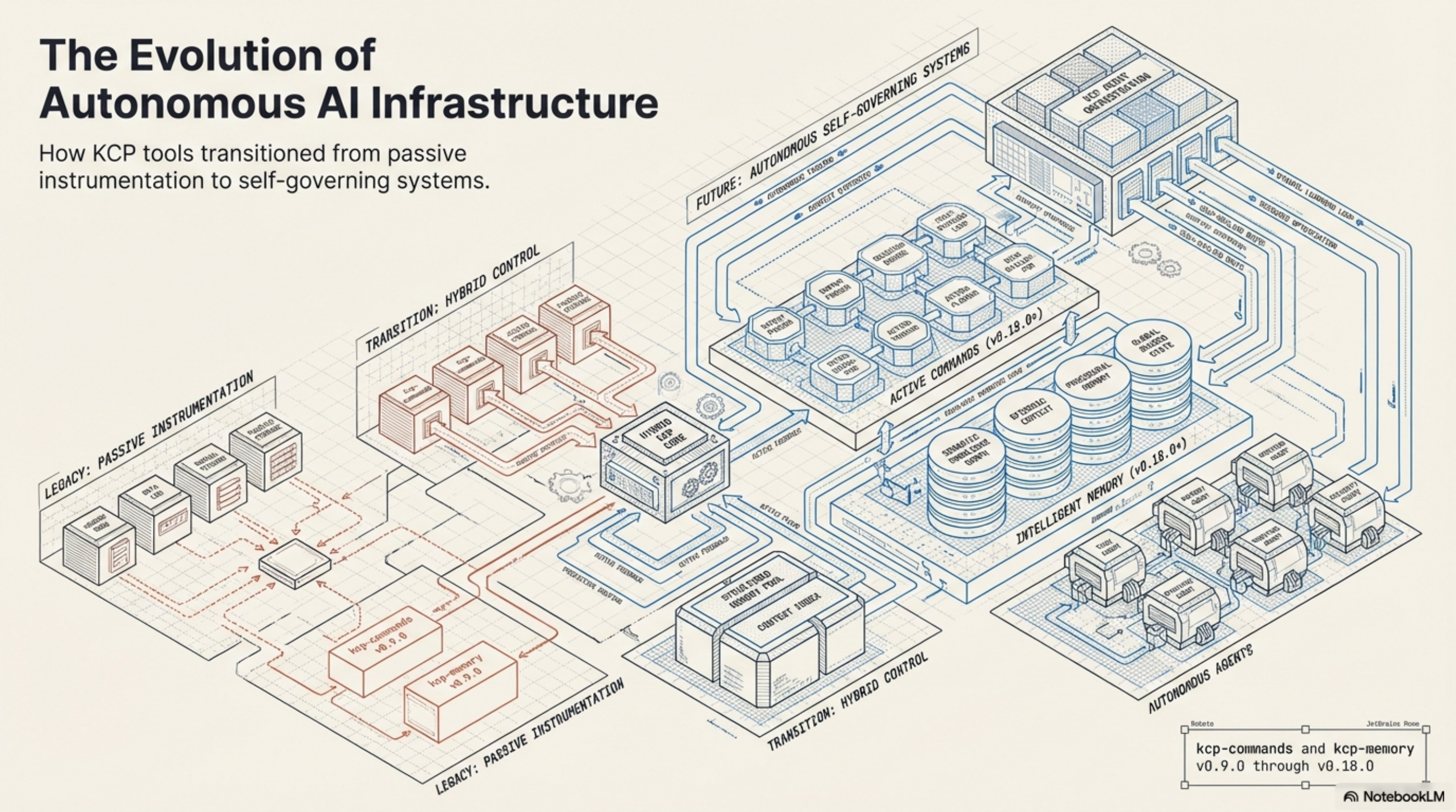 The Evolution of Autonomous AI Infrastructure — how KCP tools transitioned from passive instrumentation to self-governing systems, v0.9.0 through v0.18.0