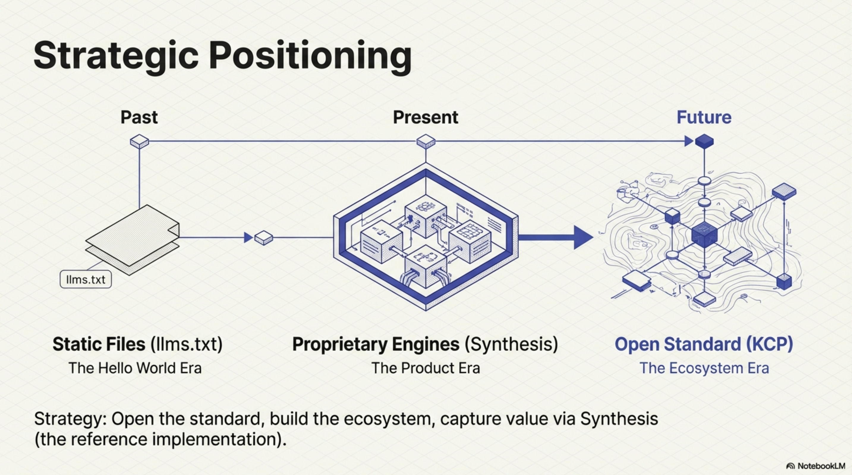 Strategic positioning — from static files to proprietary engines to open standard