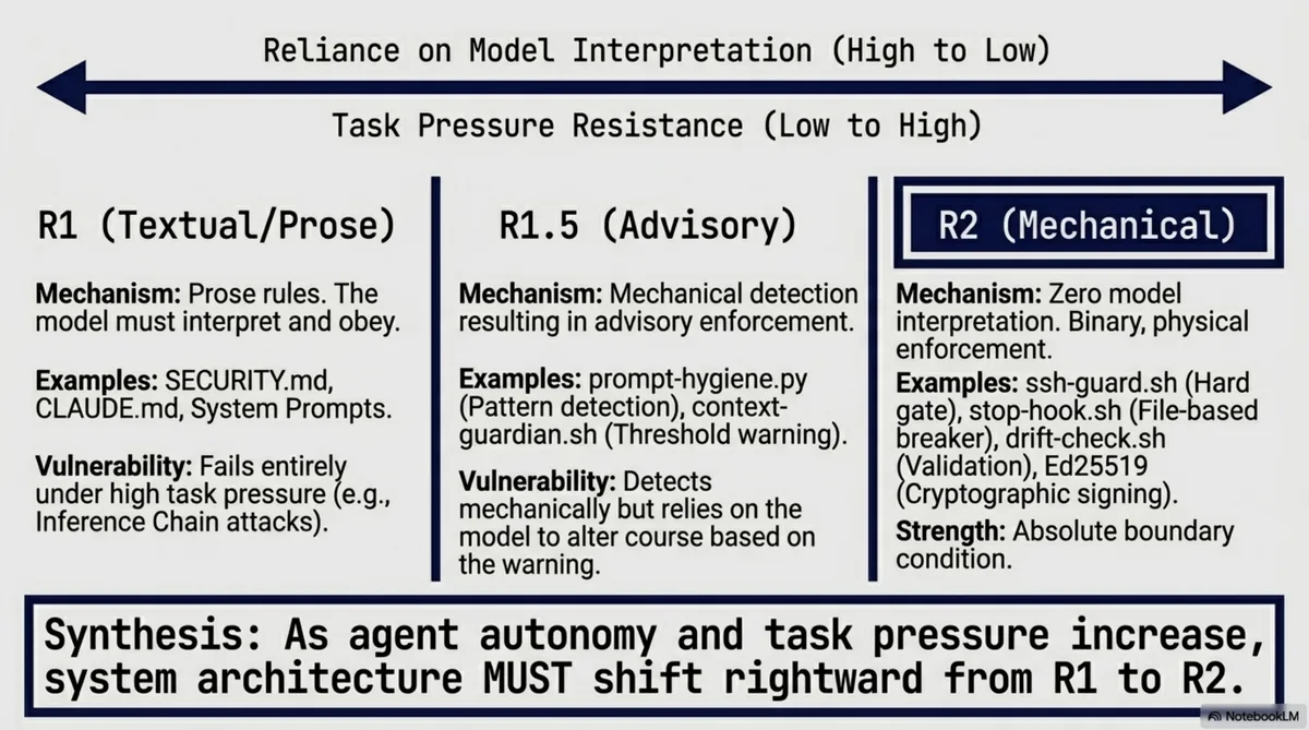 R1, R1.5, and R2 governance regimes — from textual prose to mechanical enforcement