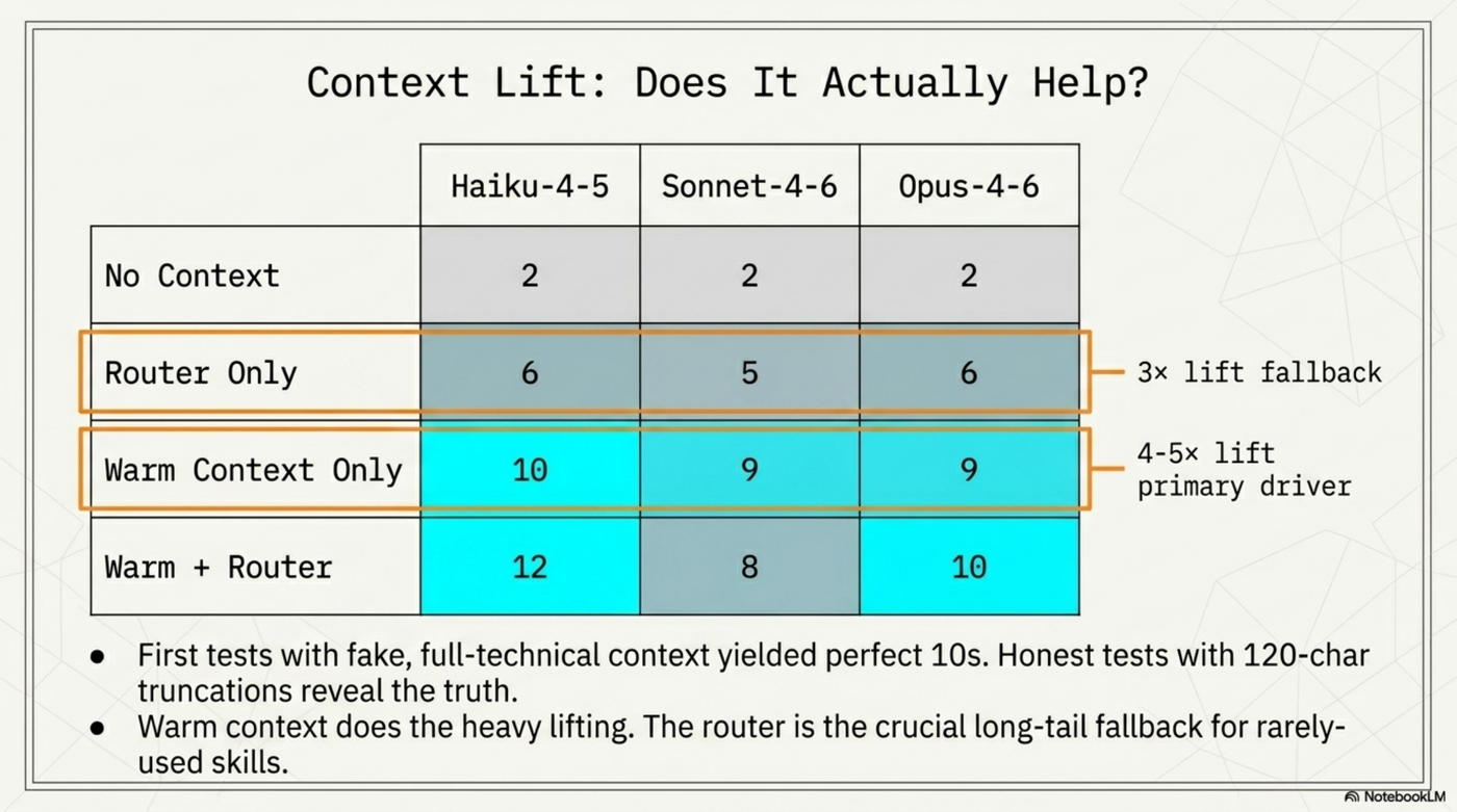 Context lift: does it actually help? — quality measurement table across haiku, sonnet, opus