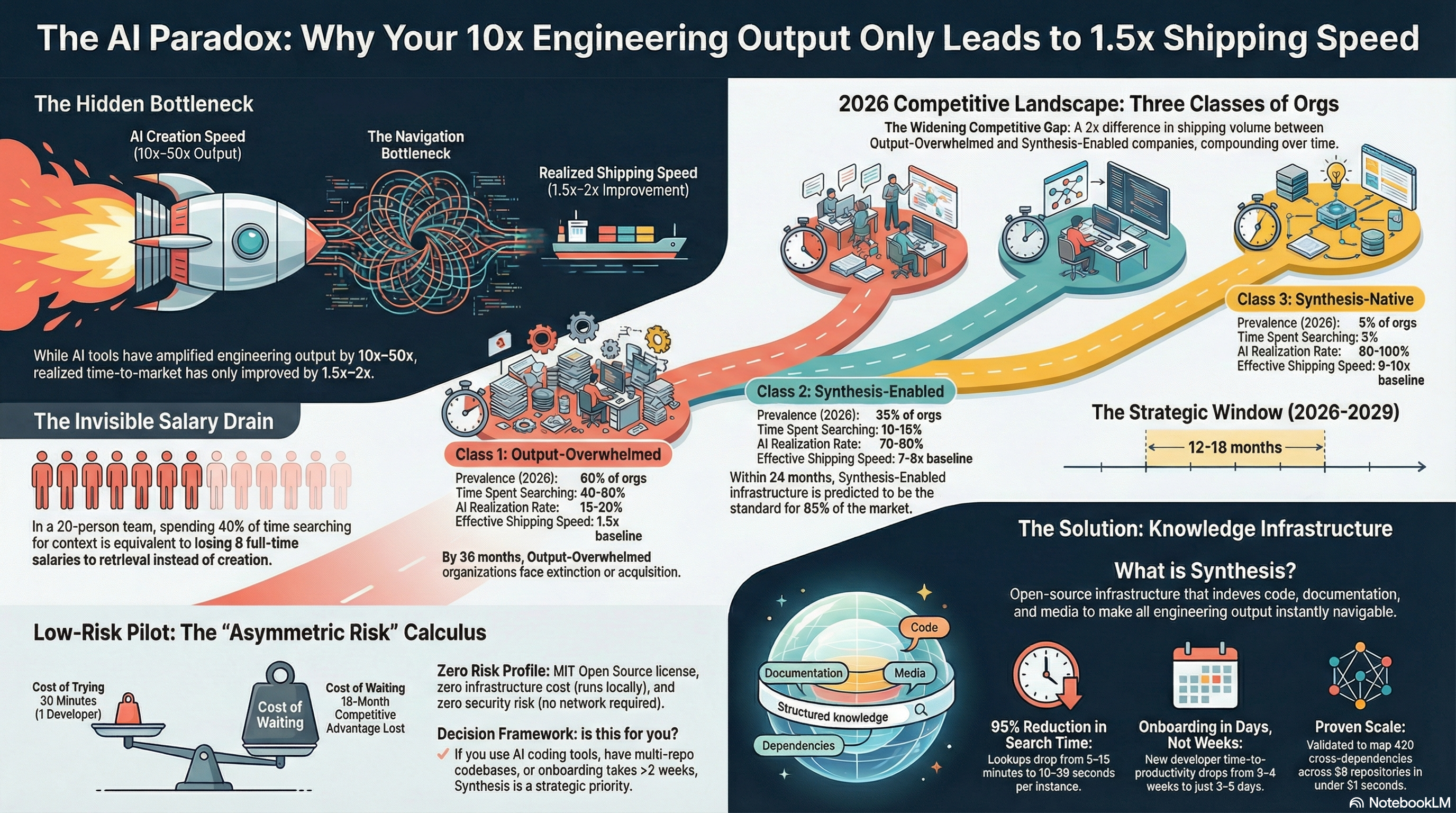 The AI paradox: 10-50x output increase vs 1.5-2x shipping speed improvement