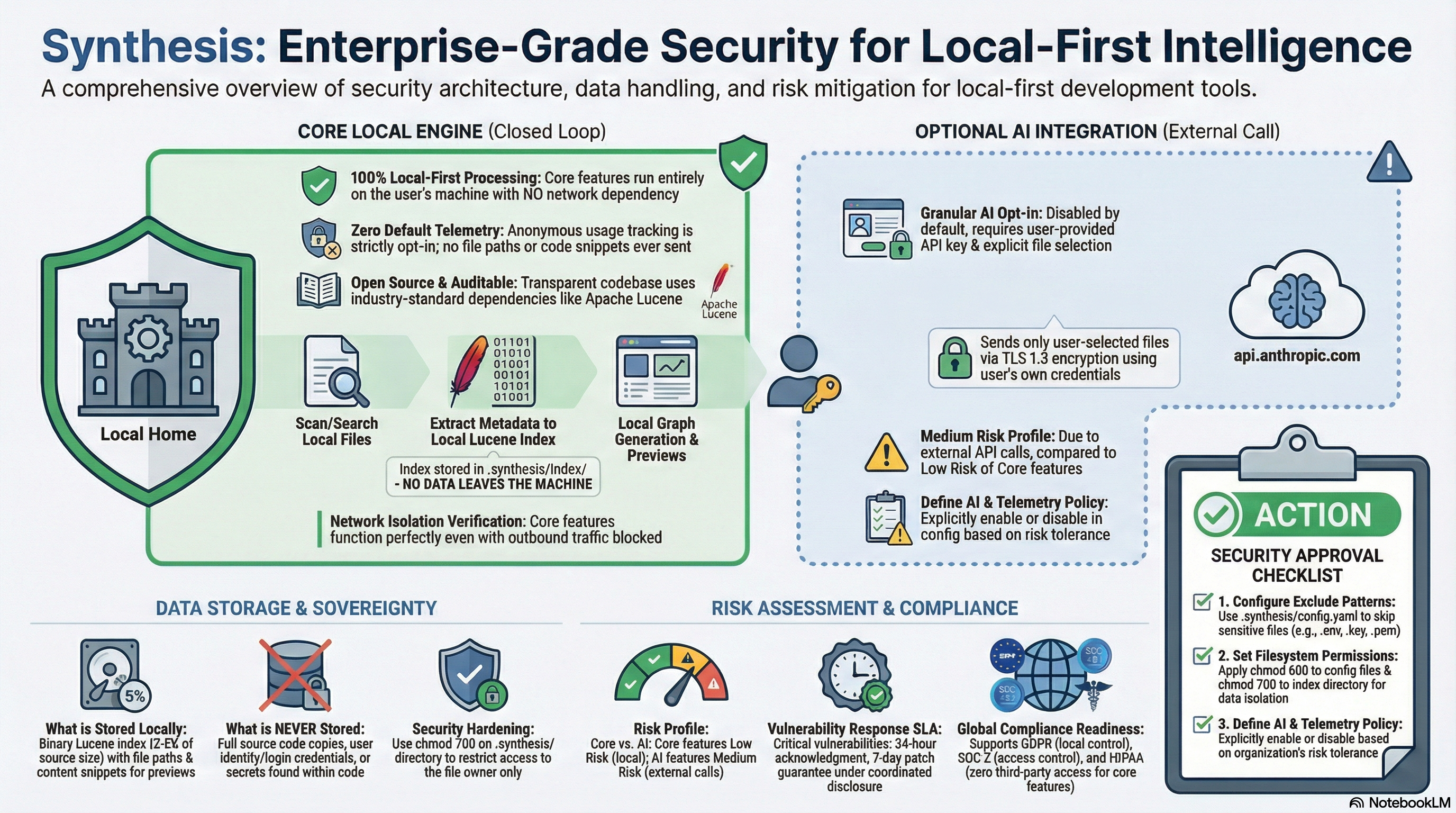 Local-first security architecture: 100% local processing, zero telemetry