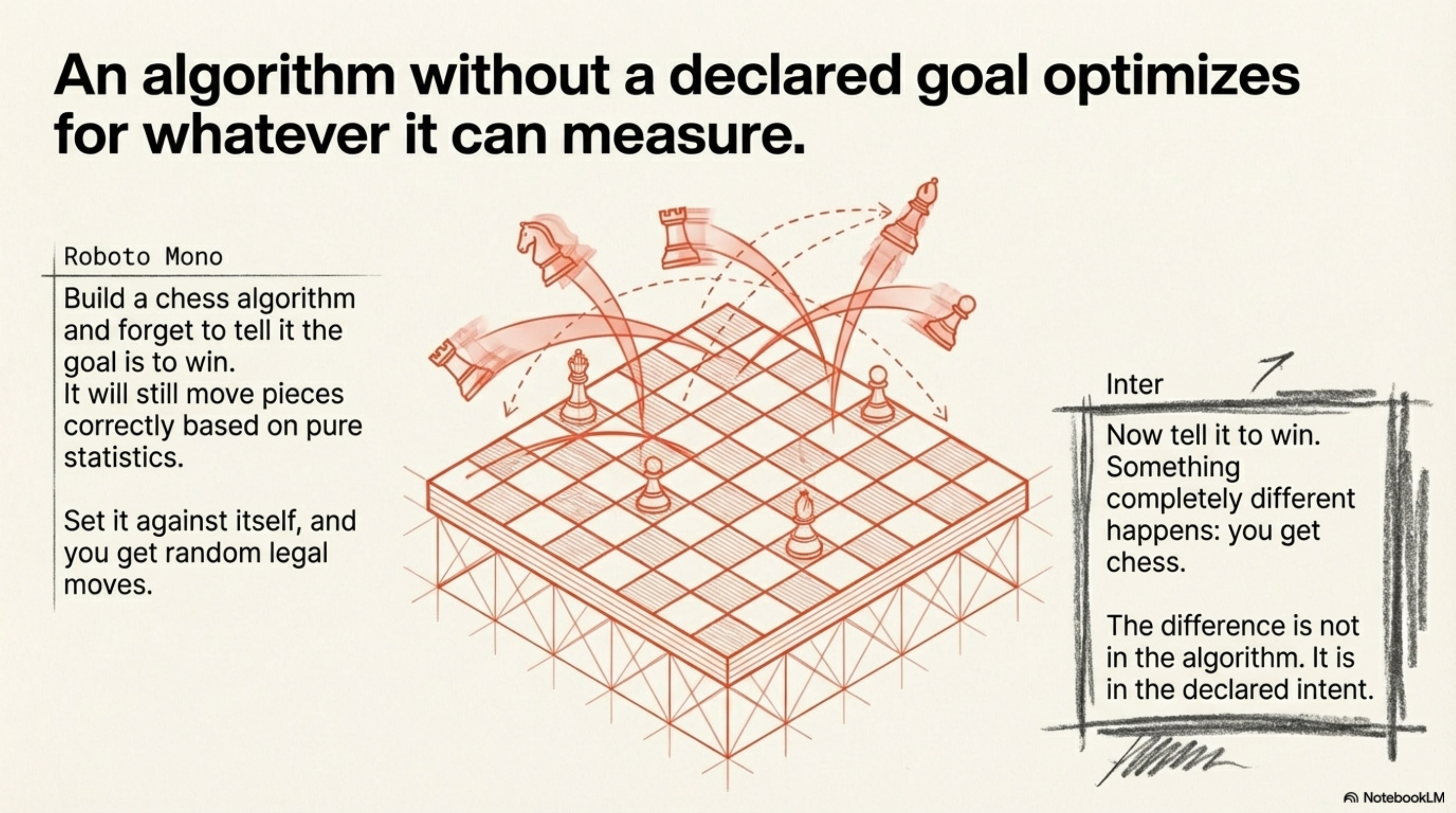 An algorithm without a declared goal optimizes for whatever it can measure.