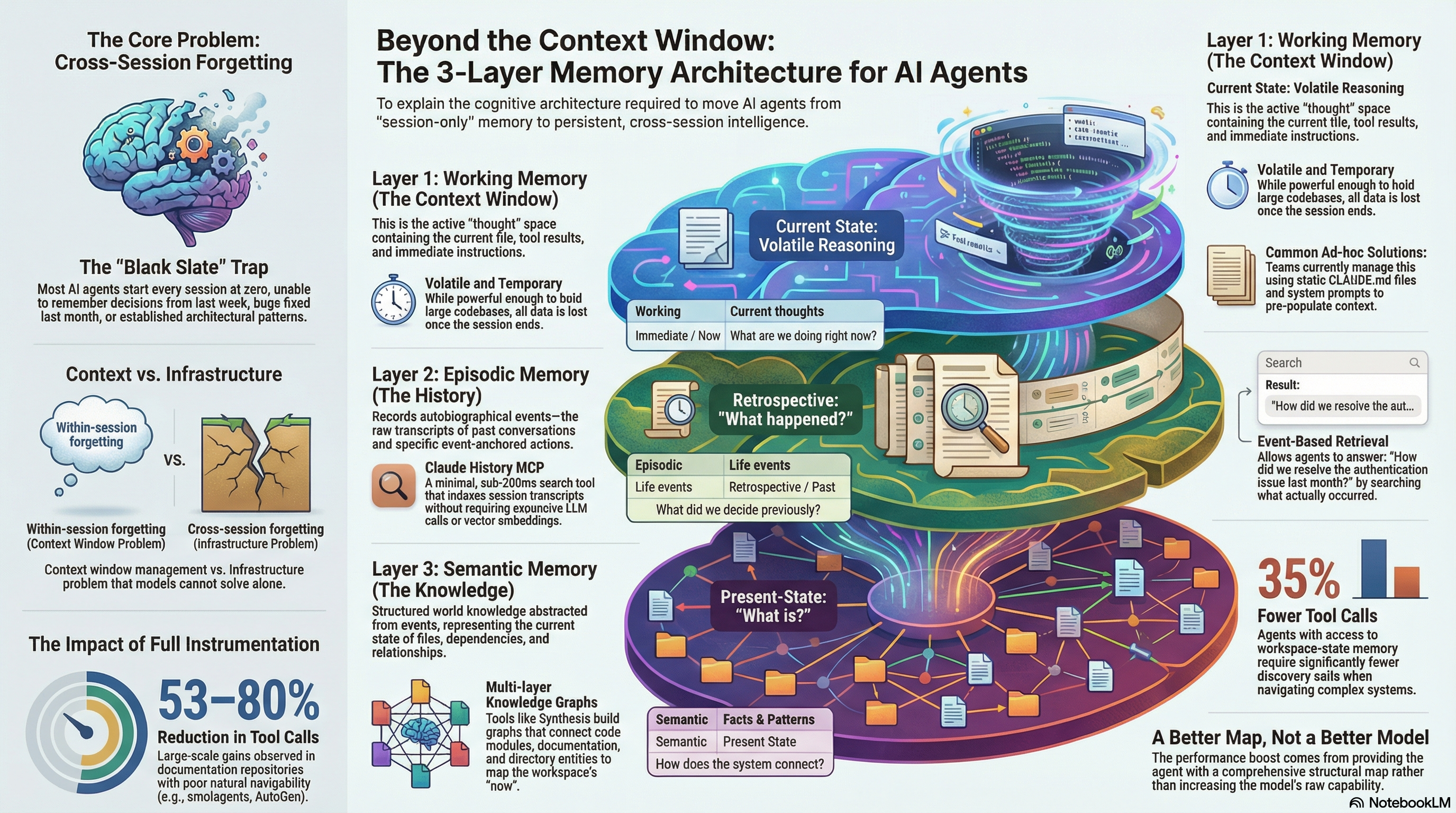 Beyond the Context Window: The 3-Layer Memory Architecture for AI Agents — working memory, episodic memory, and semantic memory explained