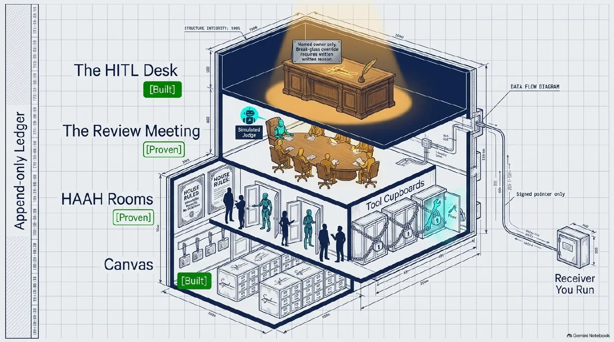 The building: Canvas, HAAH rooms, the review meeting and the HITL desk
