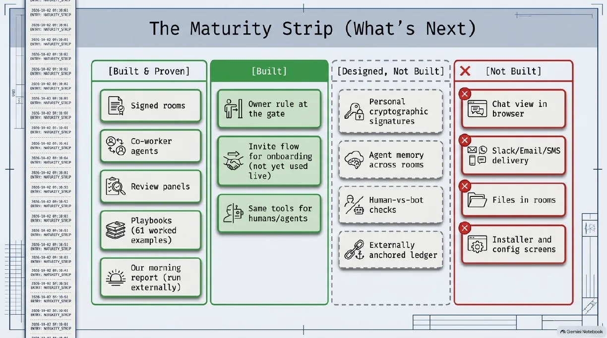 The maturity strip: what is built, proven, designed and not built
