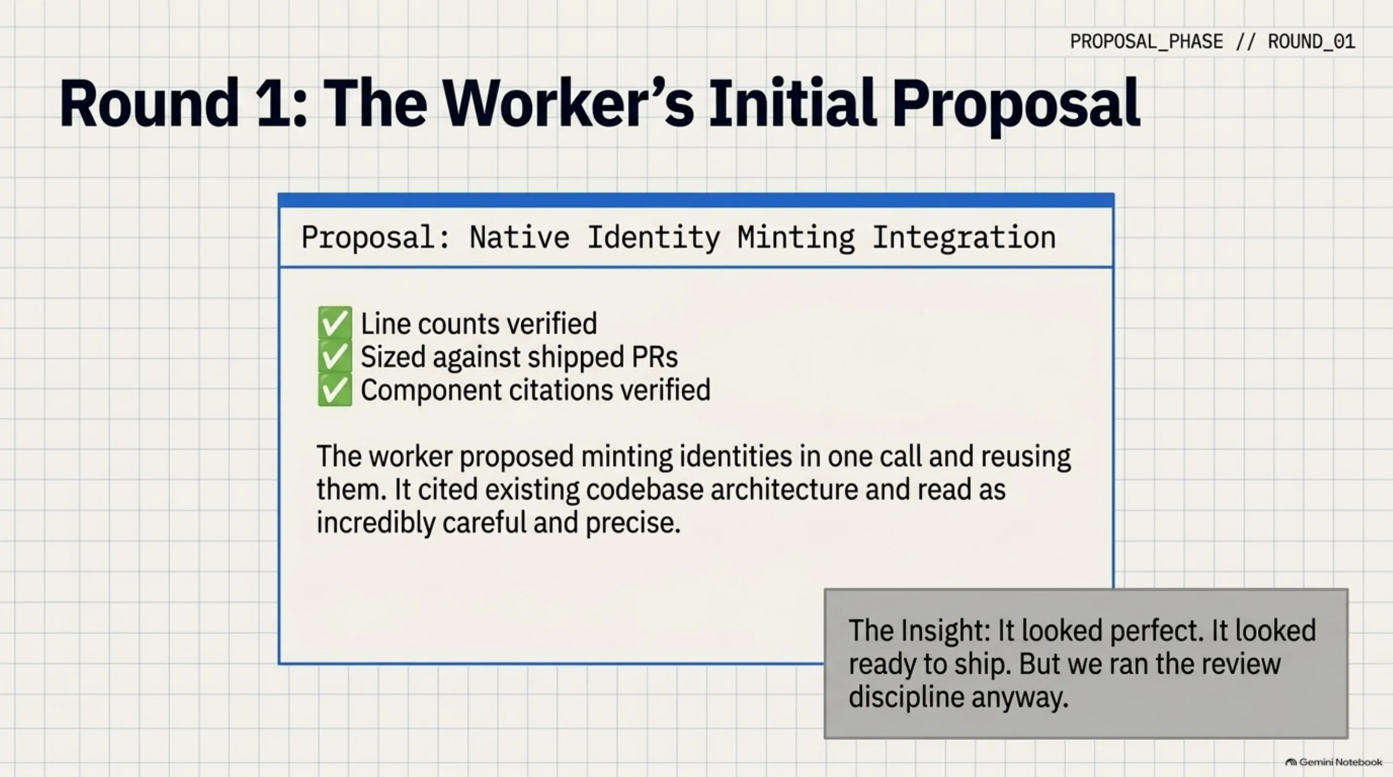Line counts verified, sized against shipped PRs, component citations verified — it read as incredibly careful and precise