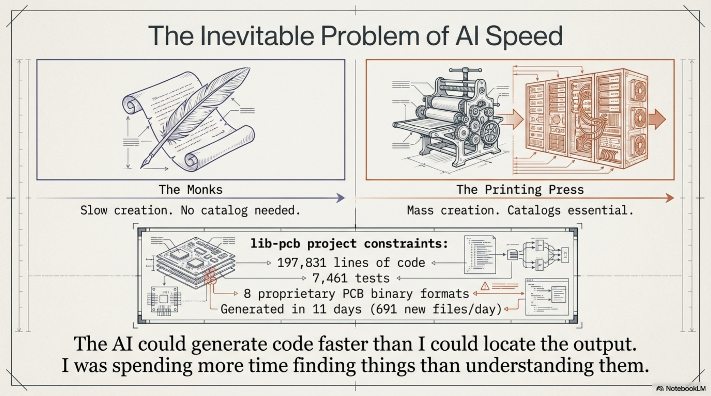 The Inevitable Problem of AI Speed — monks vs printing press, 691 files/day